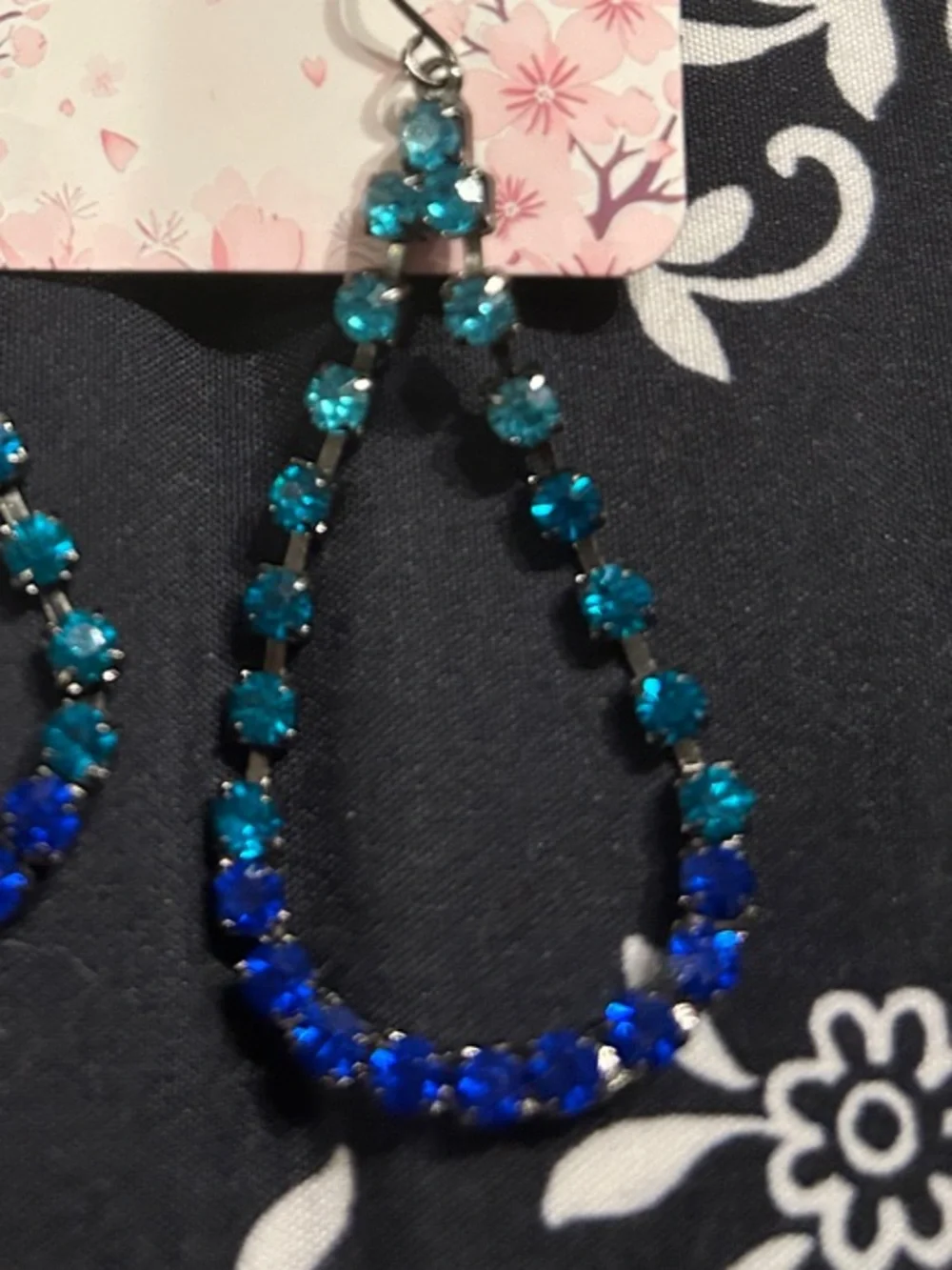Teardrop Blue and Teal Crystal Hoop Earrings - Women Jewelry